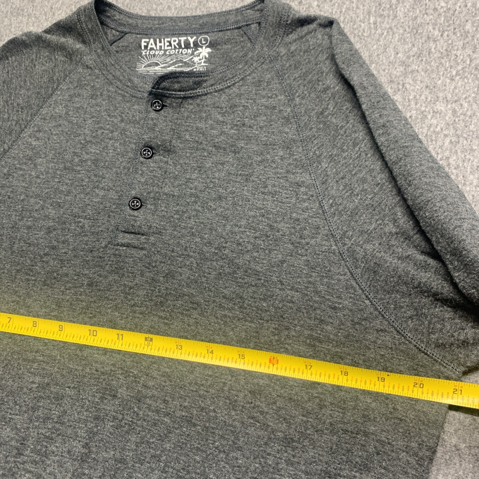 Faherty Cloud Cotton PIMA COTTON Henley Shirt Men&rsquo;s Gray Long Sleeve – Size L