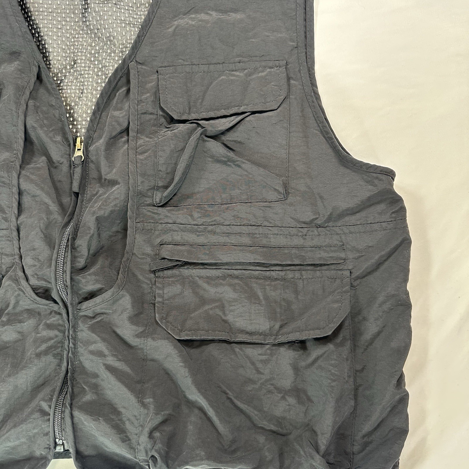 Mens Leisure Sports Multi Pocket Vest Fishing Outdoor Vest Solid Color Sz XL