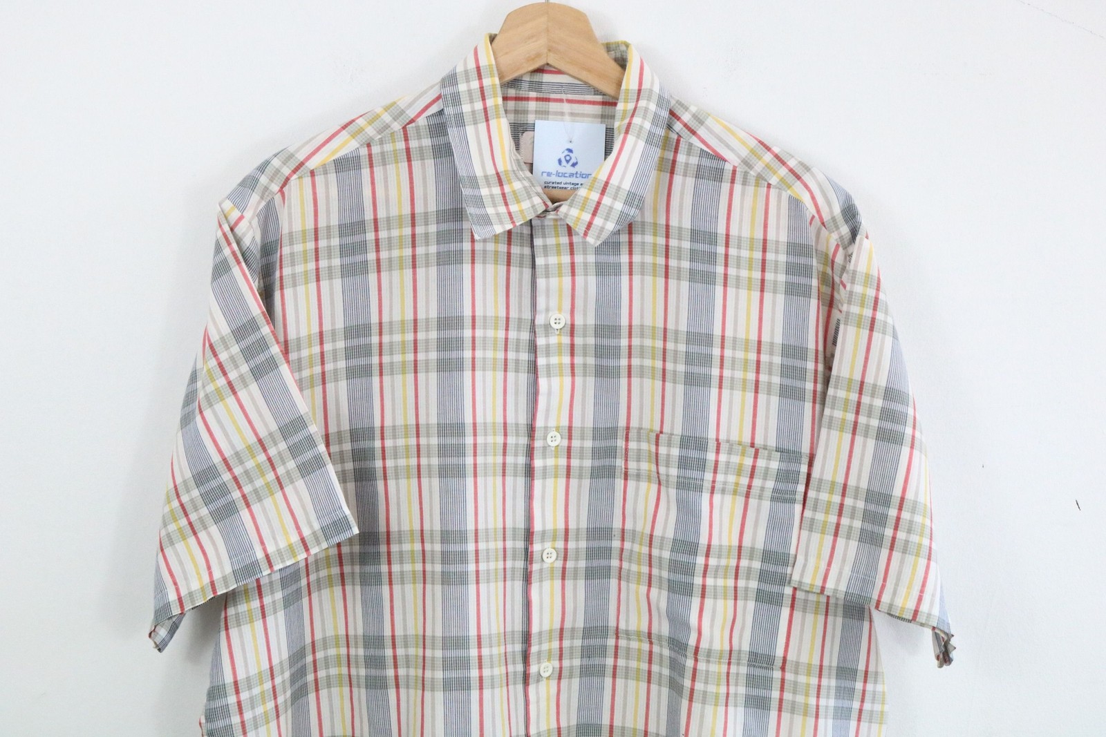 Madras plaid shirt | Vintage plaid short sleeve button-up | Chest pocket casual