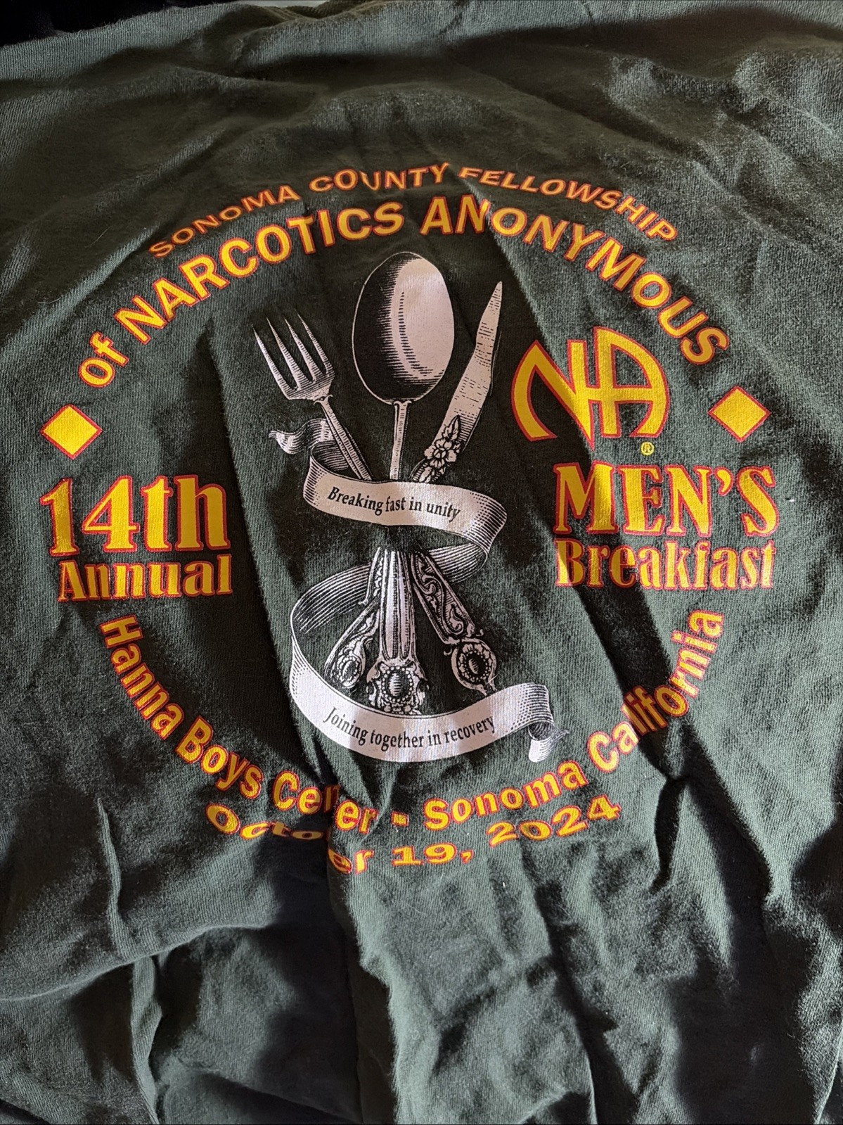 Sonoma County Men’s Breakfast For Narcotics Anonymous T-Shirt Forest Green Xxx