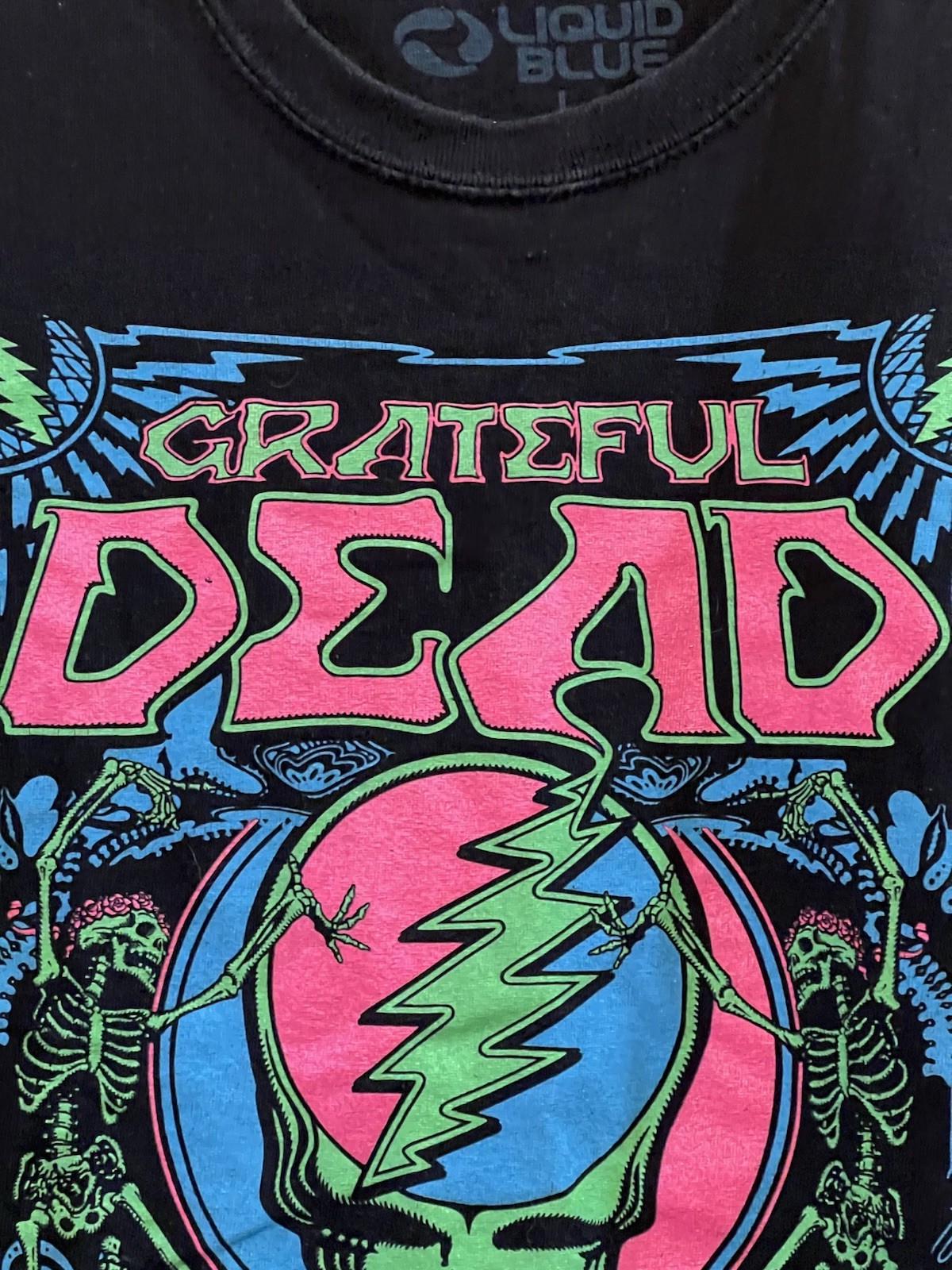 Grateful Dead Liquid Blue Blacklight T-Shirt SYF Steal Your Face Skull Glow