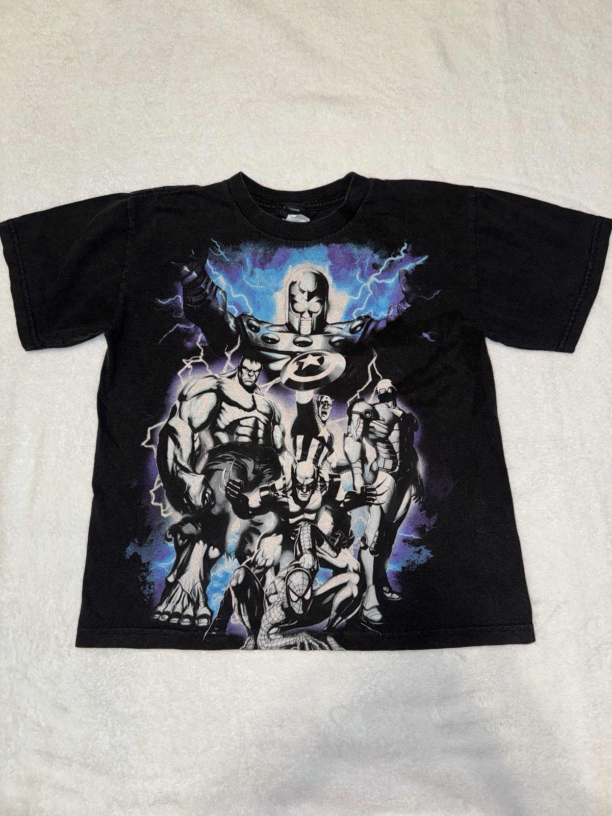 Y2K Kids Black Marvel Universe Graphic Print Crew Neck Short Sleeve T-Shirt