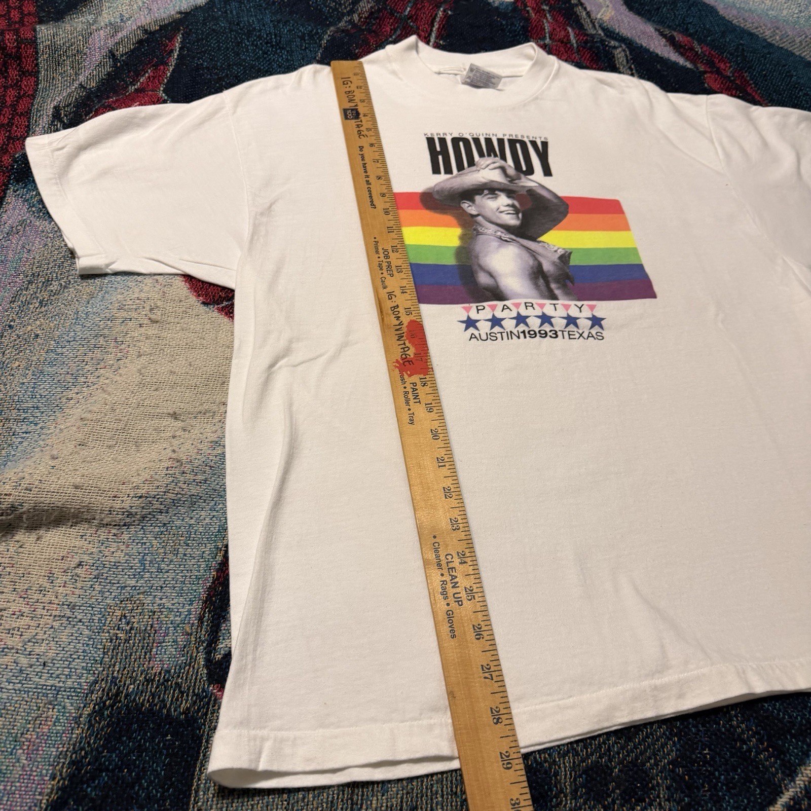 Vintage 90s LGBTQ Pride Kerry O&rsquo;Quinn Party Shirt White Men&rsquo;s L Cowboy Austin TX
