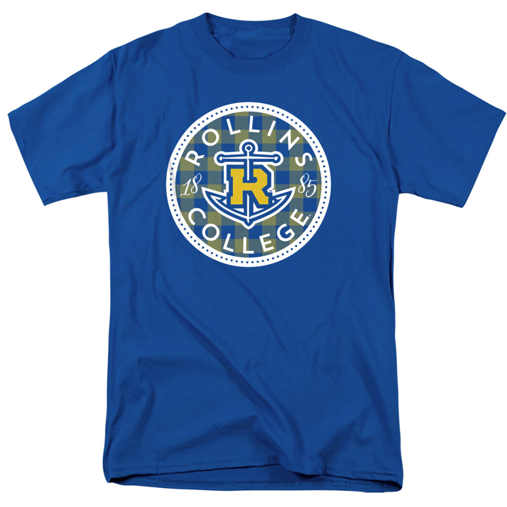 Rollins College Adult T-Shirt Plaid Badge, Royal Blue, S-5XL