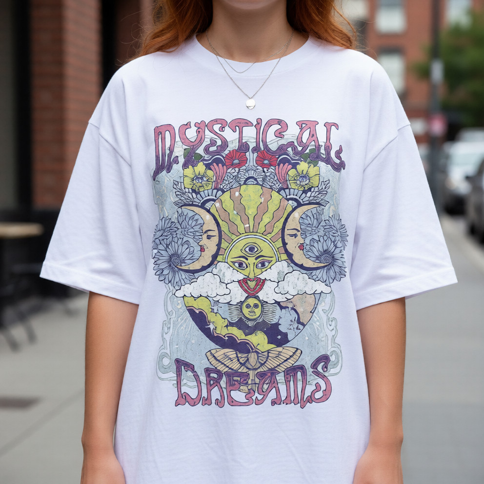 70s Retro Sun Moon T Shirt Oversized Aesthetic Trippy Mushroom Hippie Top Tee
