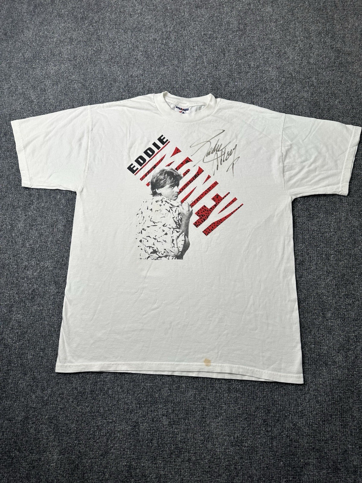 Mens T Shirt Eddie Money Graphic White Tour Tee Autograph Print, Size L