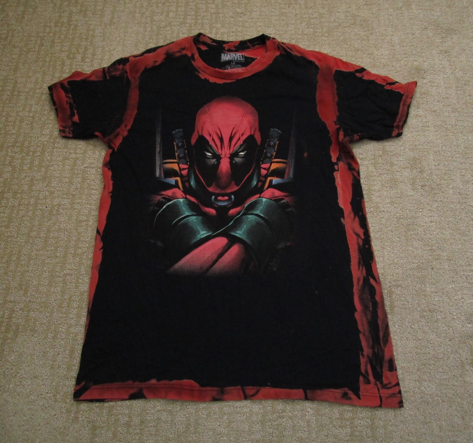 Marvel Deadpool Shirt Men Large Black Red Mad Engine Tie Dye Comic Movie Graphic
