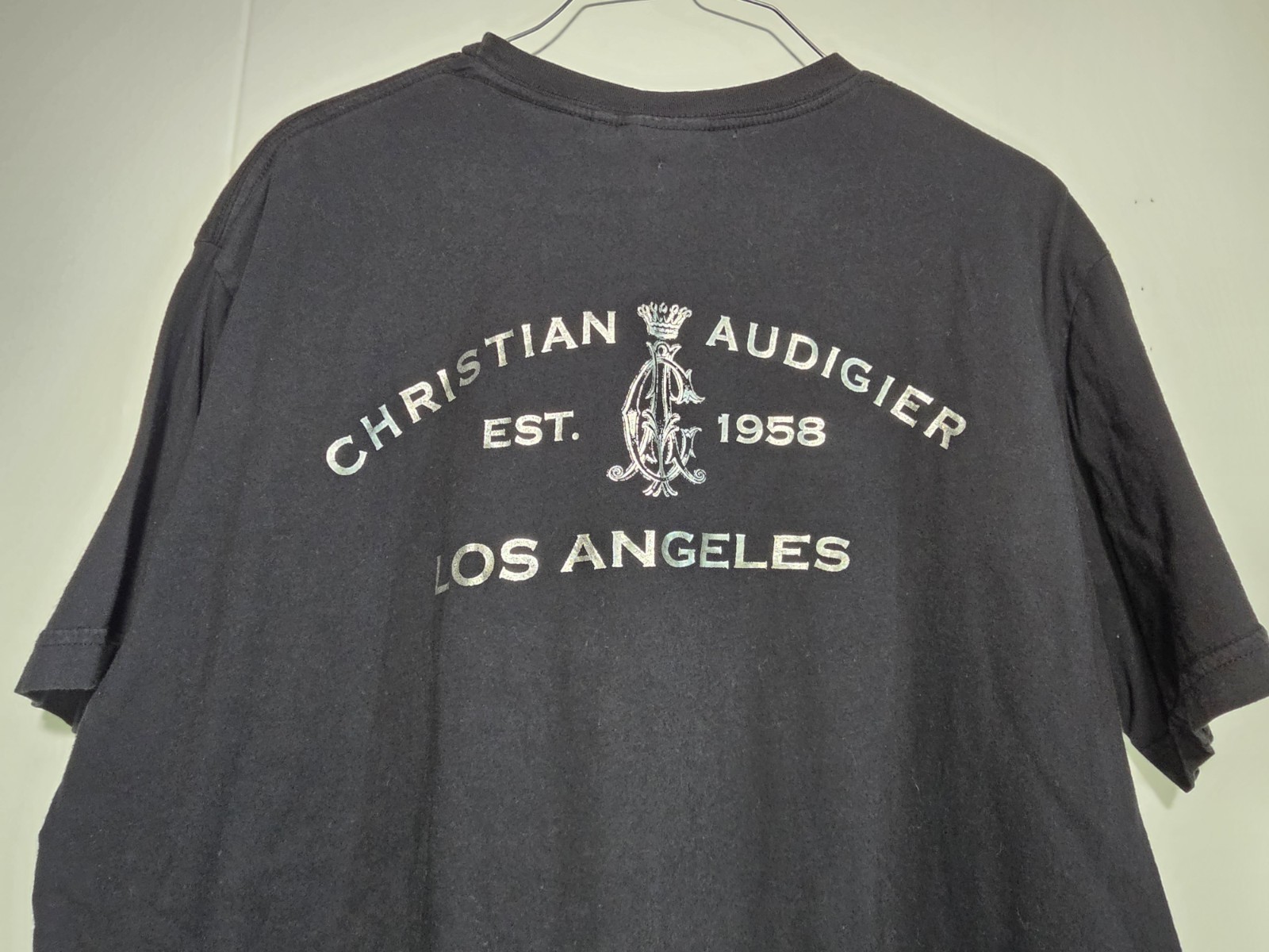 Y2K Christian Audigier Flocked Foiled City Of Angels Script T-shirt Sz XL FLAWS