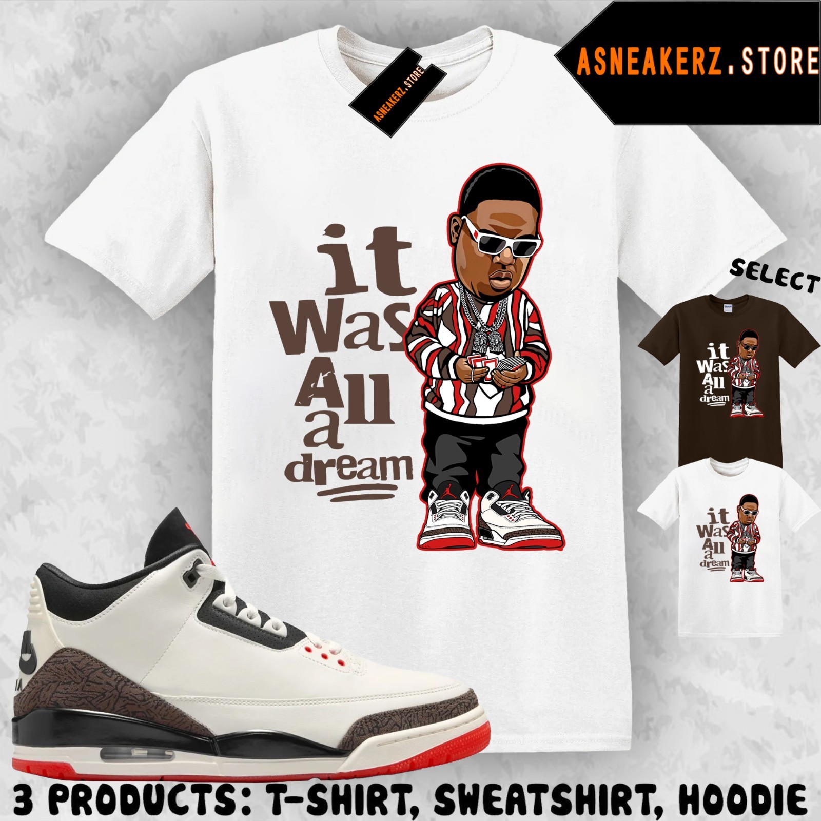 Tee Shirt Matching AJ 3 World&rsquo;s Best Dad 2026 Match Sneaker Sneakerhead Biggie