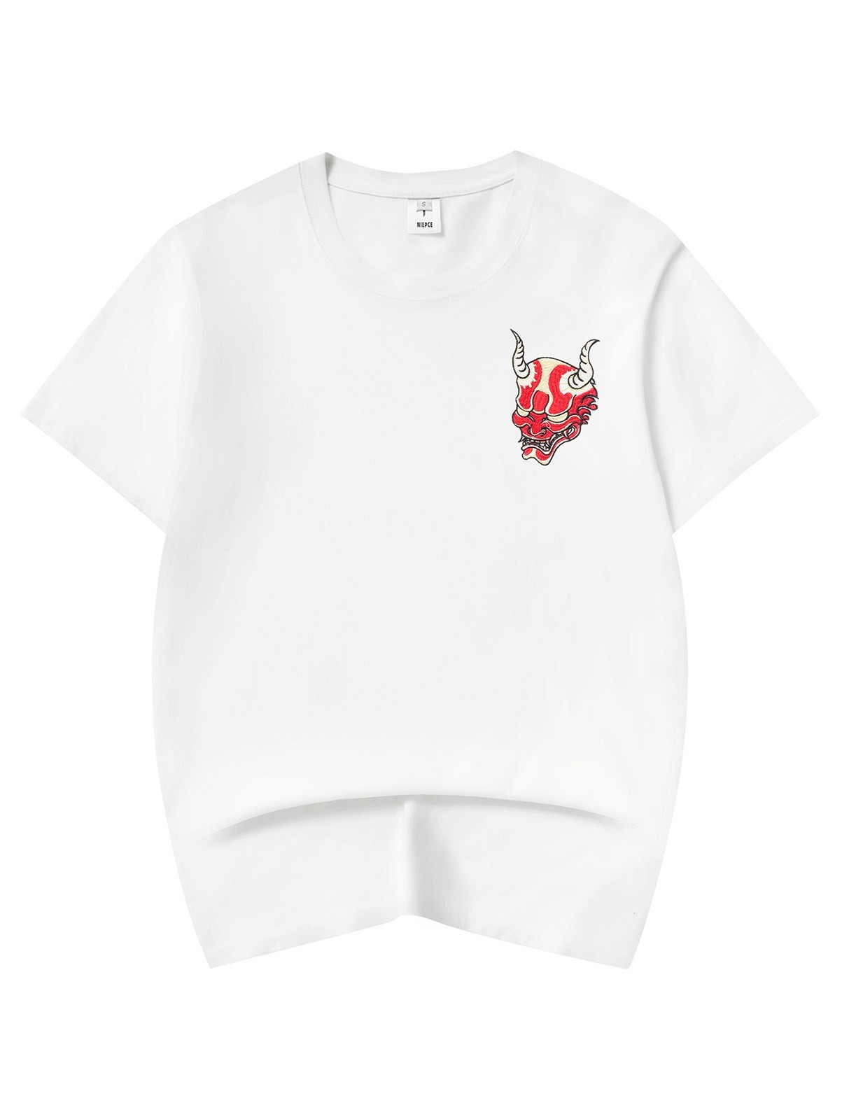 Niepce Red Demon Embroidered Tee Japanese Streetwear T-Shirt for Men