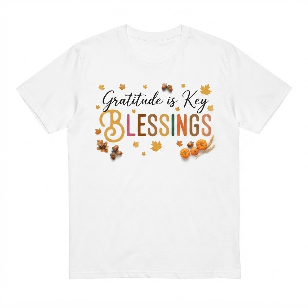 Gratitude Blessings Thanksgiving Fall Season Typography Graphic T-shirt