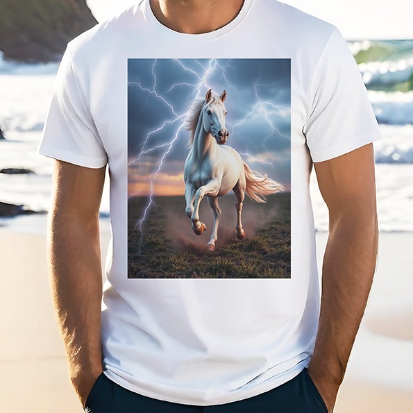 Cool HORSE LIGHTNING STORM Desert Mare Stallion Bronco T-Shirt Gift Idea Tee Top