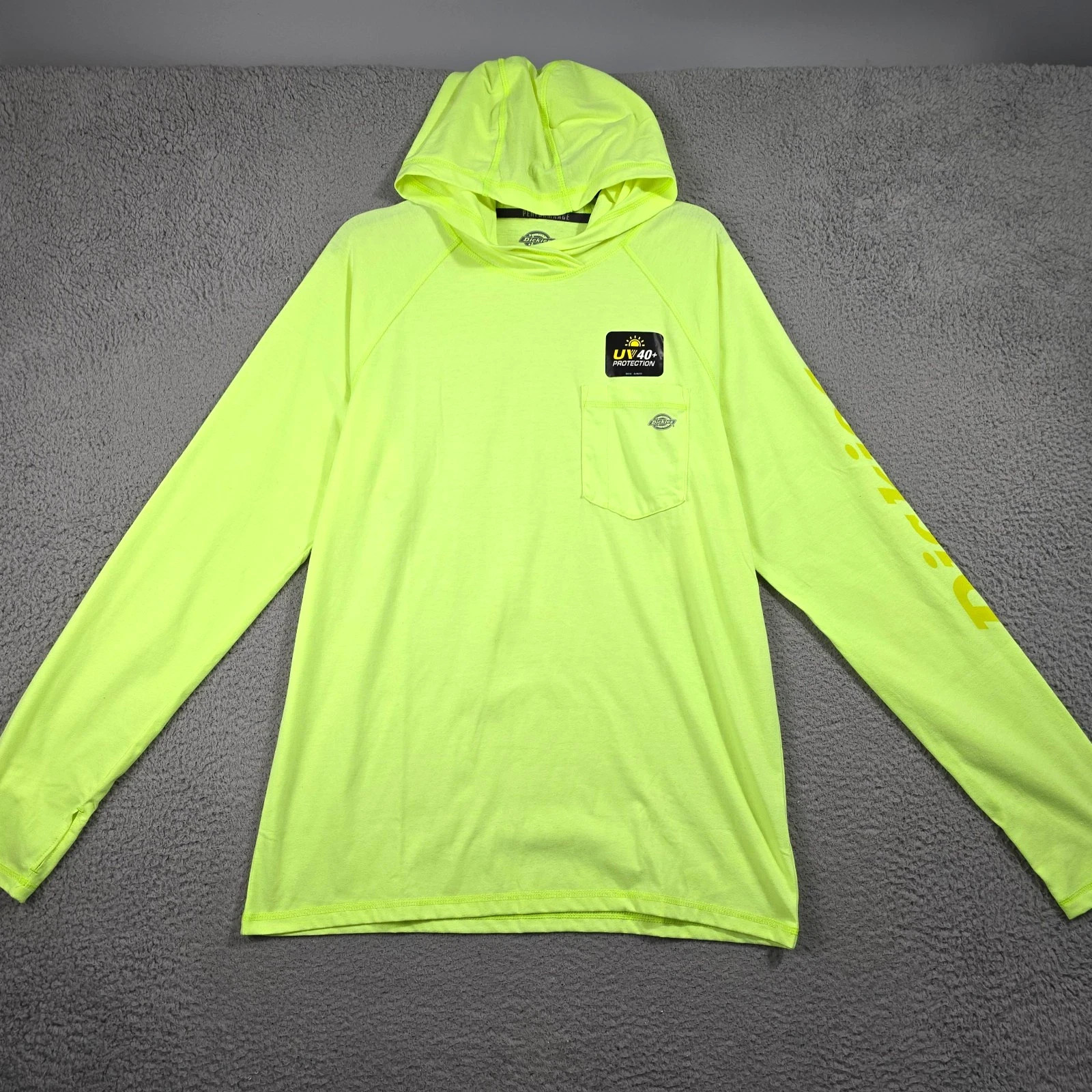 Dickies Fast Dry Hooded Shirt Mens Medium Yellow Hi Viz Long Sleeve UV40 NWT