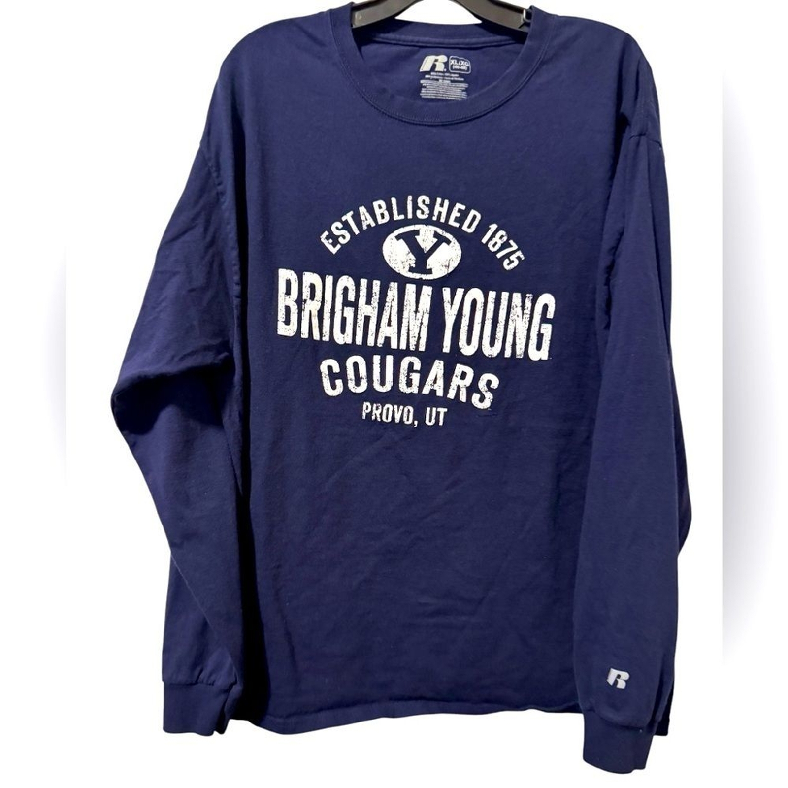 Russell Athletic Brigham Young Cougars Long Sleeve Tee Size XL Blue Crewneck