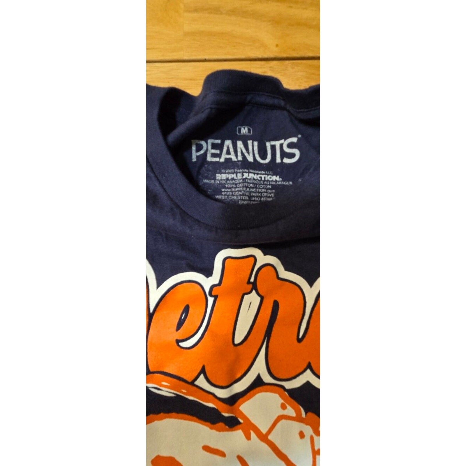 Peanuts Snoopy Detroit Baseball Graphic Tee Medium NWOT Navy Blue Team Merch