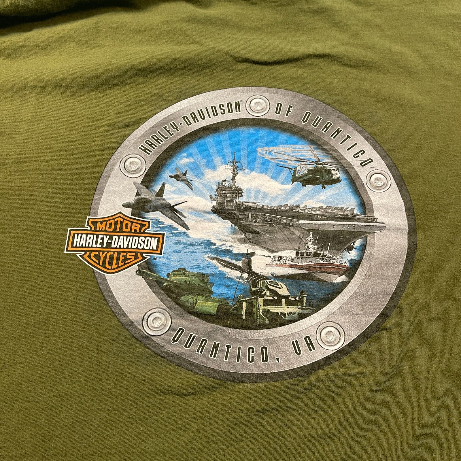 Harley-Davidson Motorcyle Shirt 2XL 26×29 Green Quantico Virginia