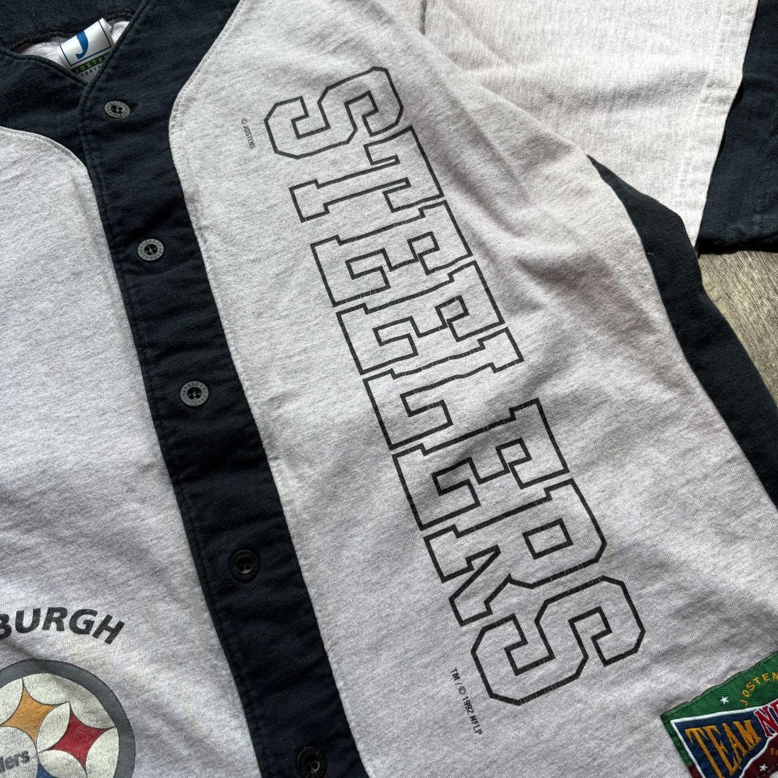 Vintage 1992 Heather Grey NFL Pittsburgh Steelers Button Up Jersey