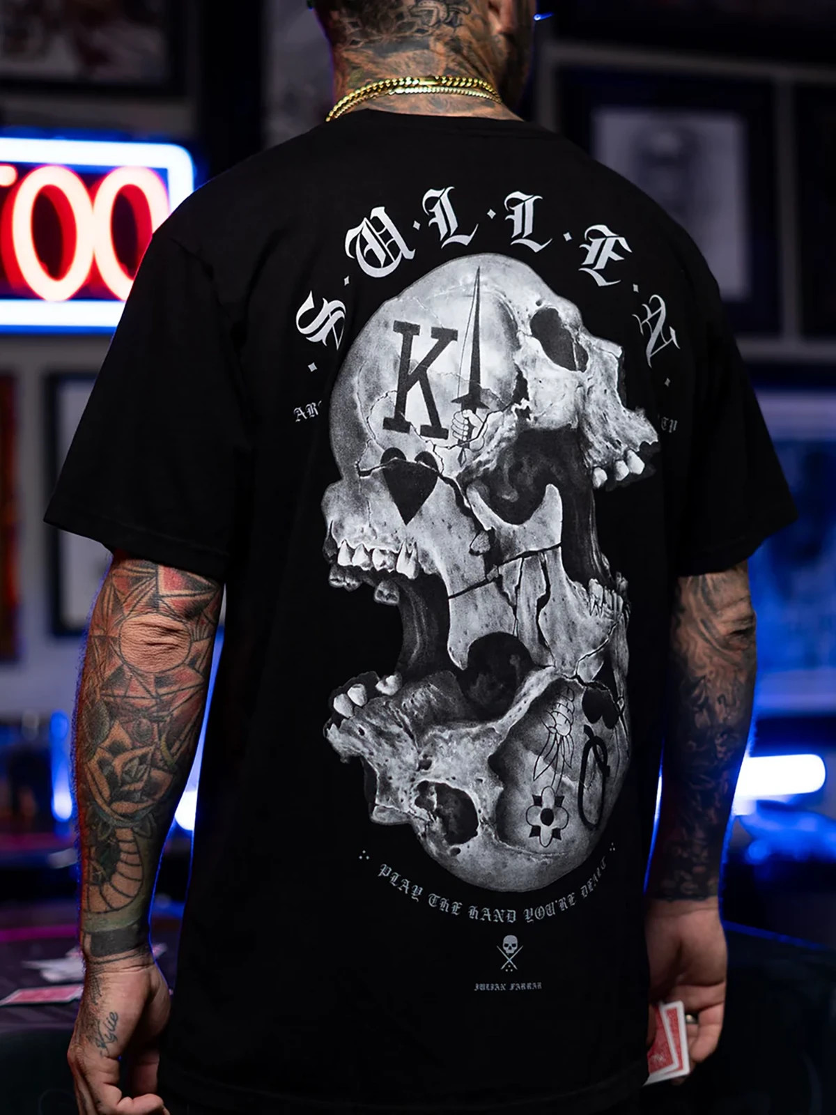Sullen Men&rsquo;s Monarchy Short Sleeve Premium T-shirt Skull Cards Tattoo Style Tee