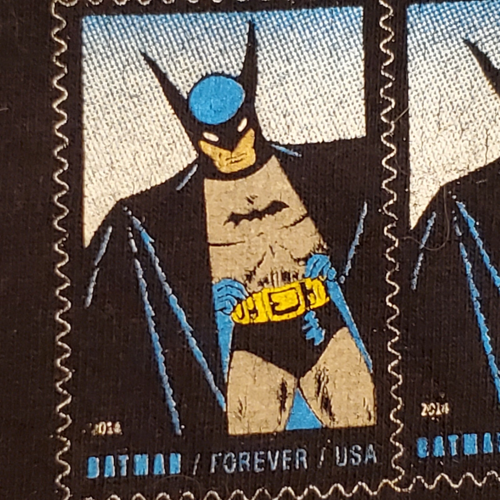 Retro Batman Forever T-Shirt Men&rsquo;s Size Small USA Stamps Black Port and Co VGUC