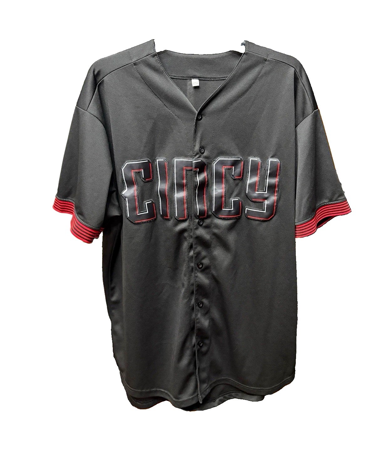 Men&rsquo;s Black/Red Graphic Logo Button-Front Short Sleeve Polyester T-Shirt XXL