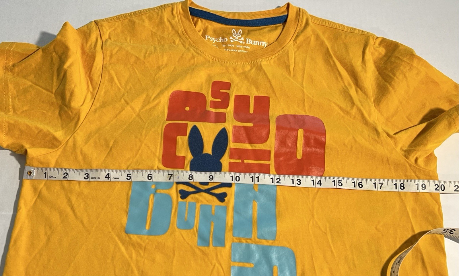 Psycho Bunny Men&rsquo;s Lyons Flocking Graphic Tee Saffron Shirt Size 4 Pima Cotton