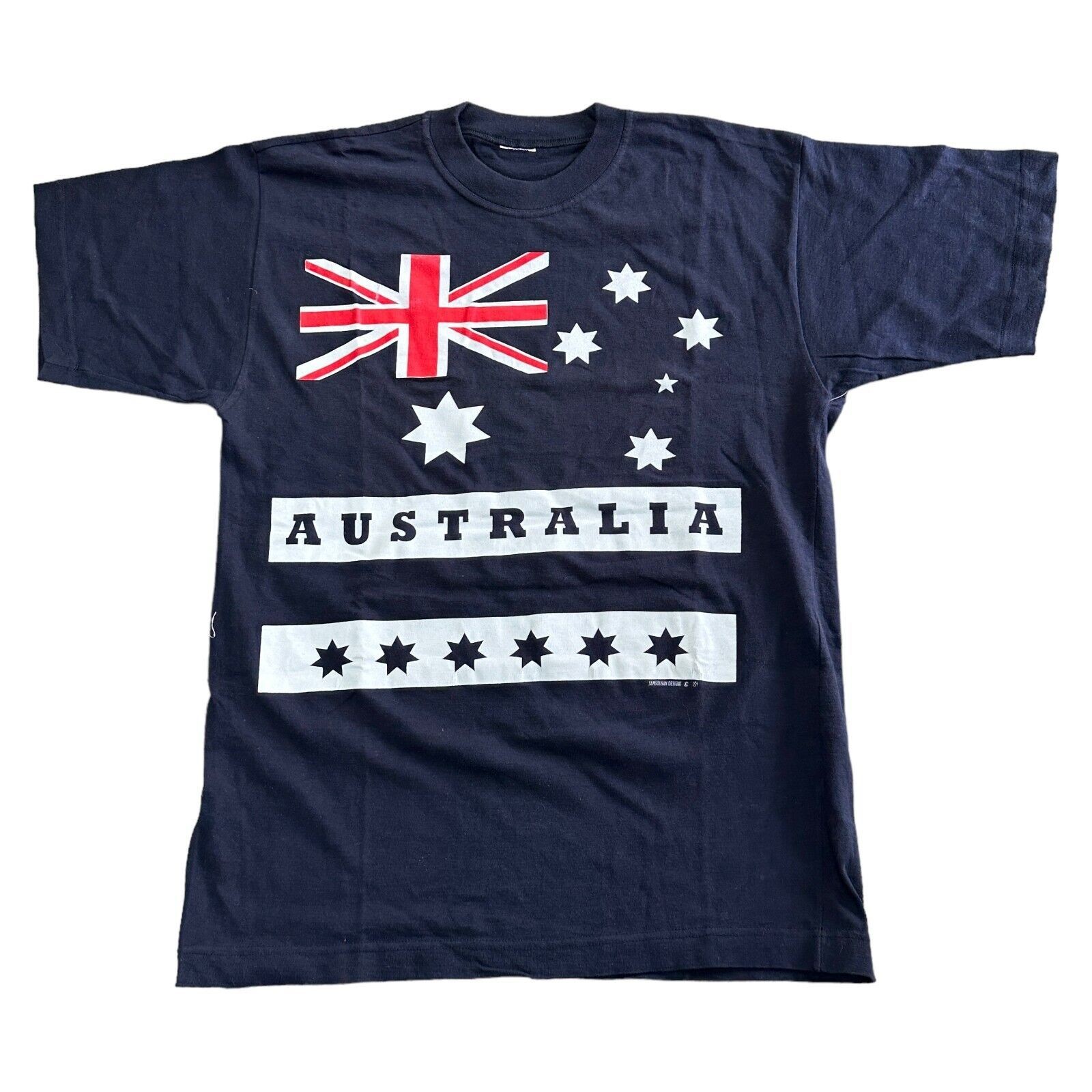 Vintage Australia T-Shirt Samsousan Designs Graphic Print Blue Mens Large