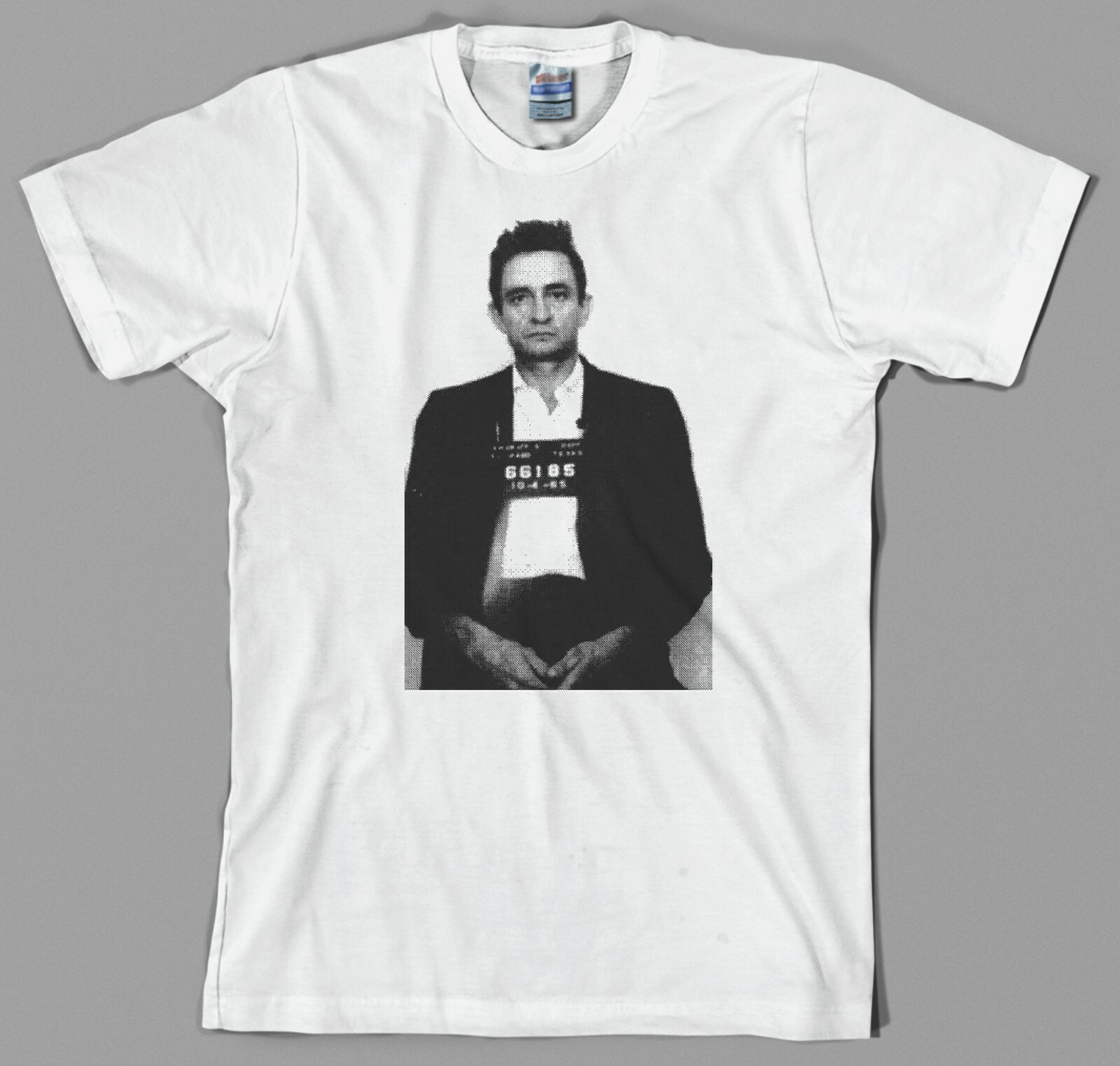 Johnny Cash Mugshot T Shirt, man in black jail prison rock and roll rockabilly