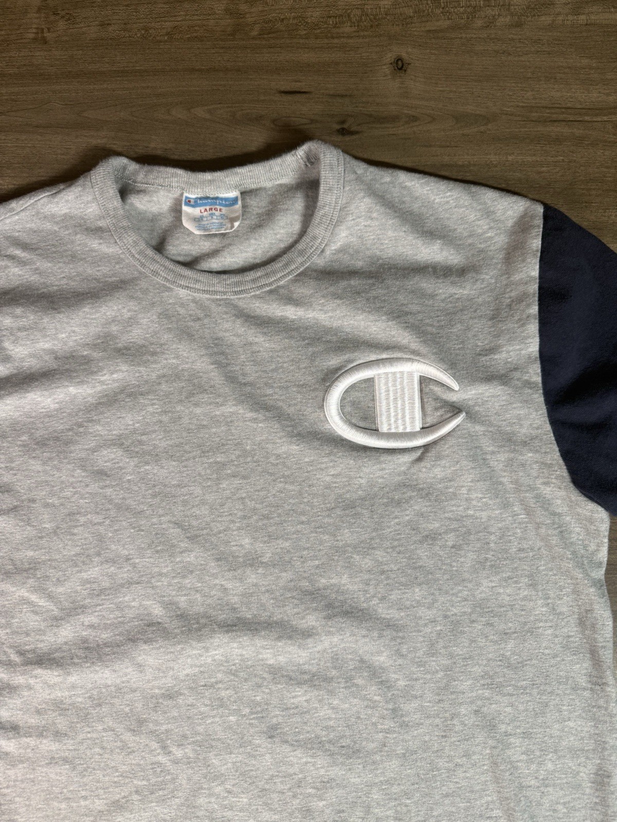 Champion Heritage Colorblock Men’s Short Sleeve Tshirt/Shirt Gray Blue Red Large