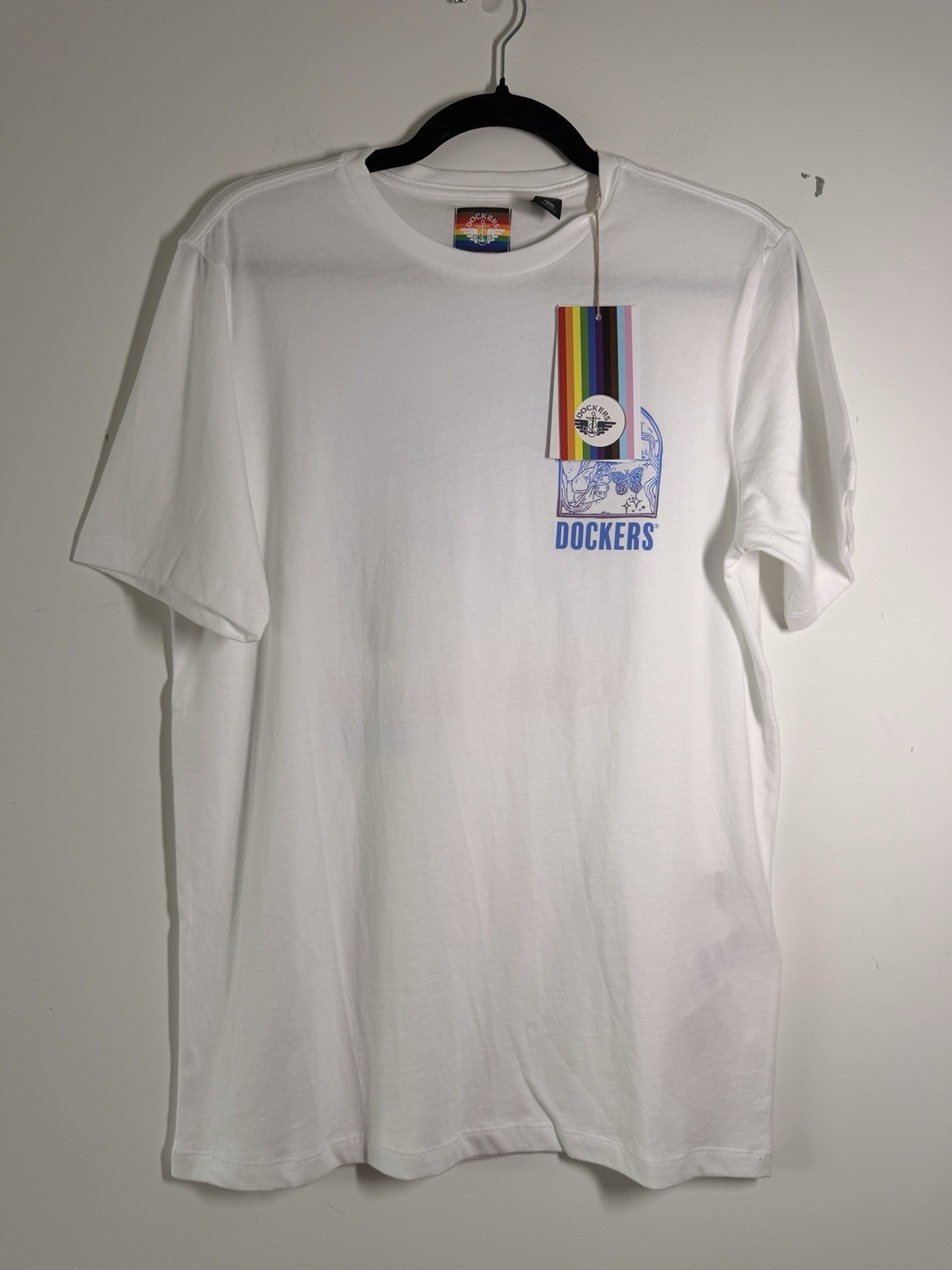 Dockers Unisex Slim Fit Graphic Tee Rainbow Pride Day Top S White Short Sleeve