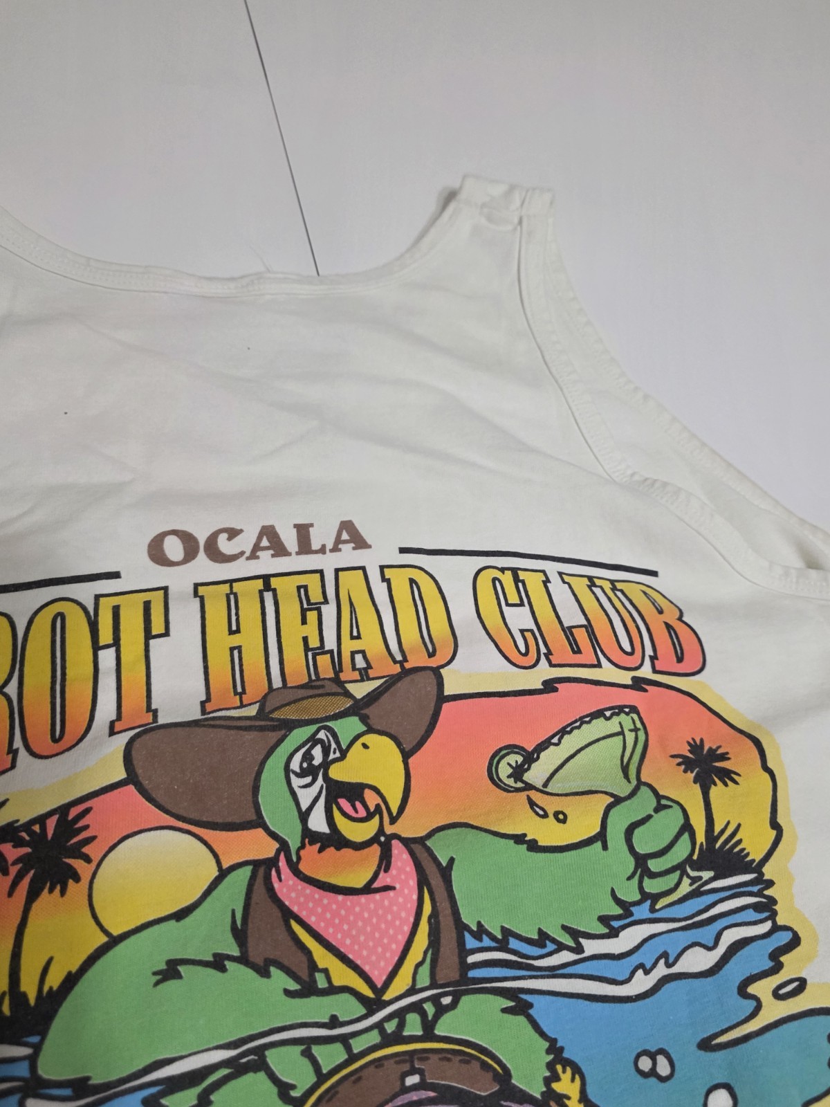Rare Parrot Head Club Ocala Florida White Graphic Print Sleeveless Tank Top L