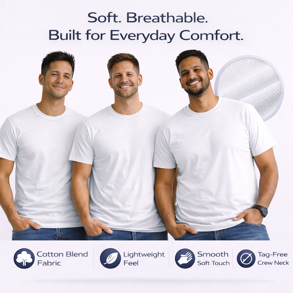 BILLIONHATS 6 Pack Men&rsquo;s Bulk Big Tall Short Sleeve Cotton Lightweight T-Shirt