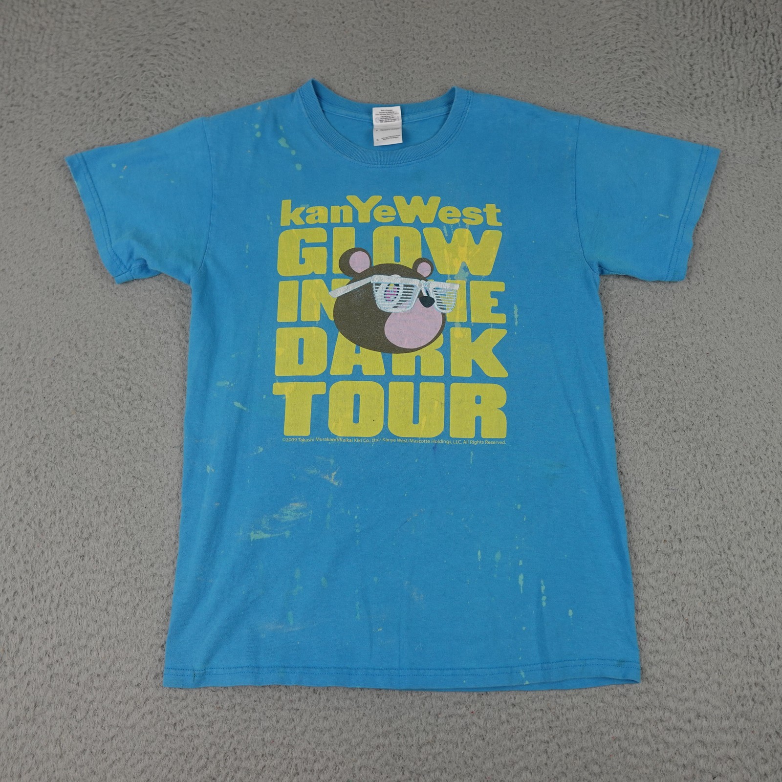 Kanye West Glow In The Dark Tour Shirt Mens Small Blue Takashi Murakami 2009 Tee