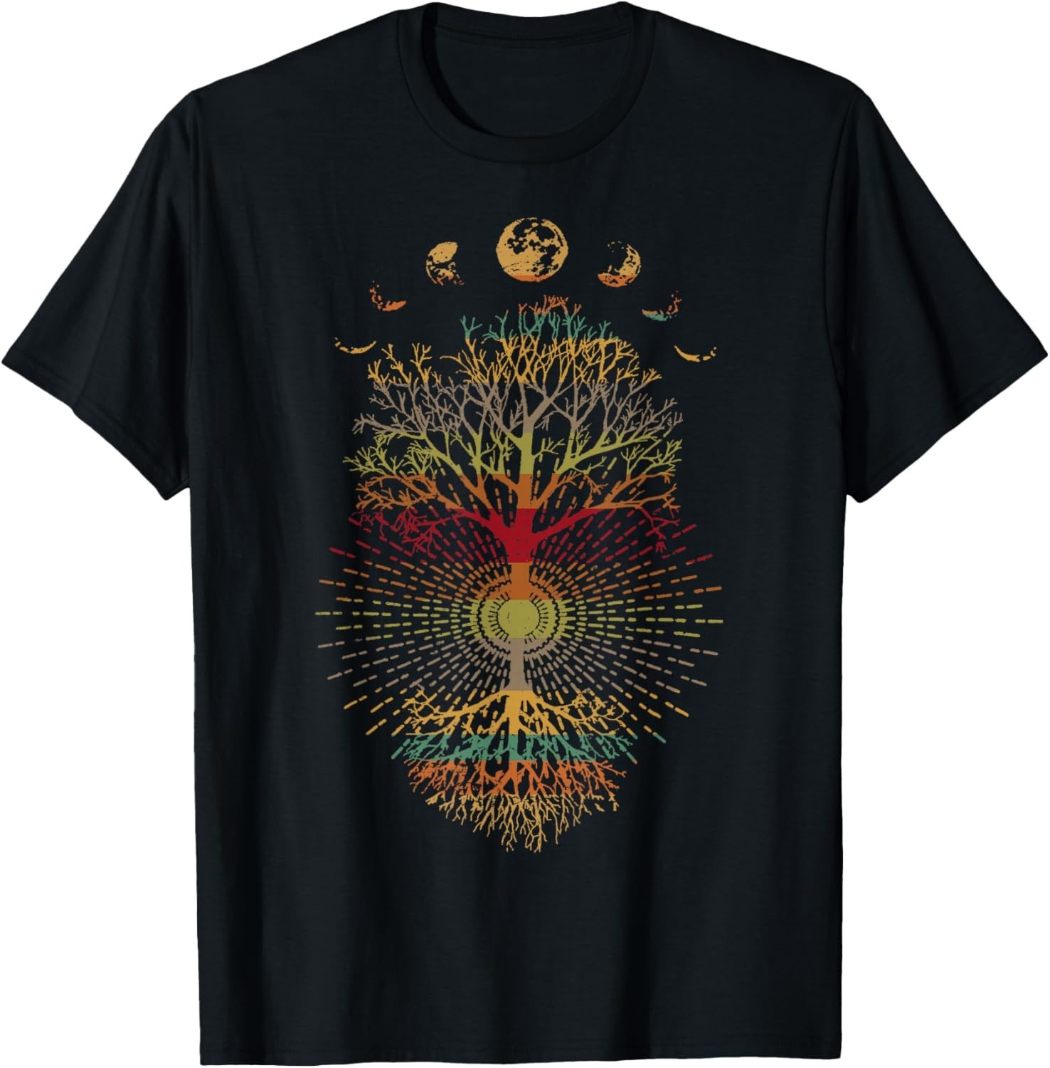 Phases of The Moon Retro 60_s 70_s Vibe Tree of Life Unisex Gift T-Shirt