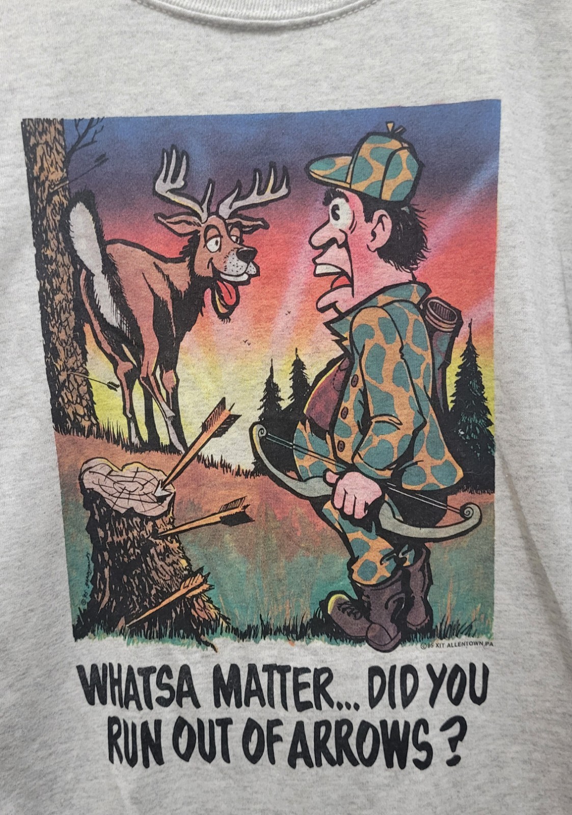 Vintage Funny Deer Hunting T Shirt Mens 2XL – Humor Edgy Gray Elk 2000s Y2K