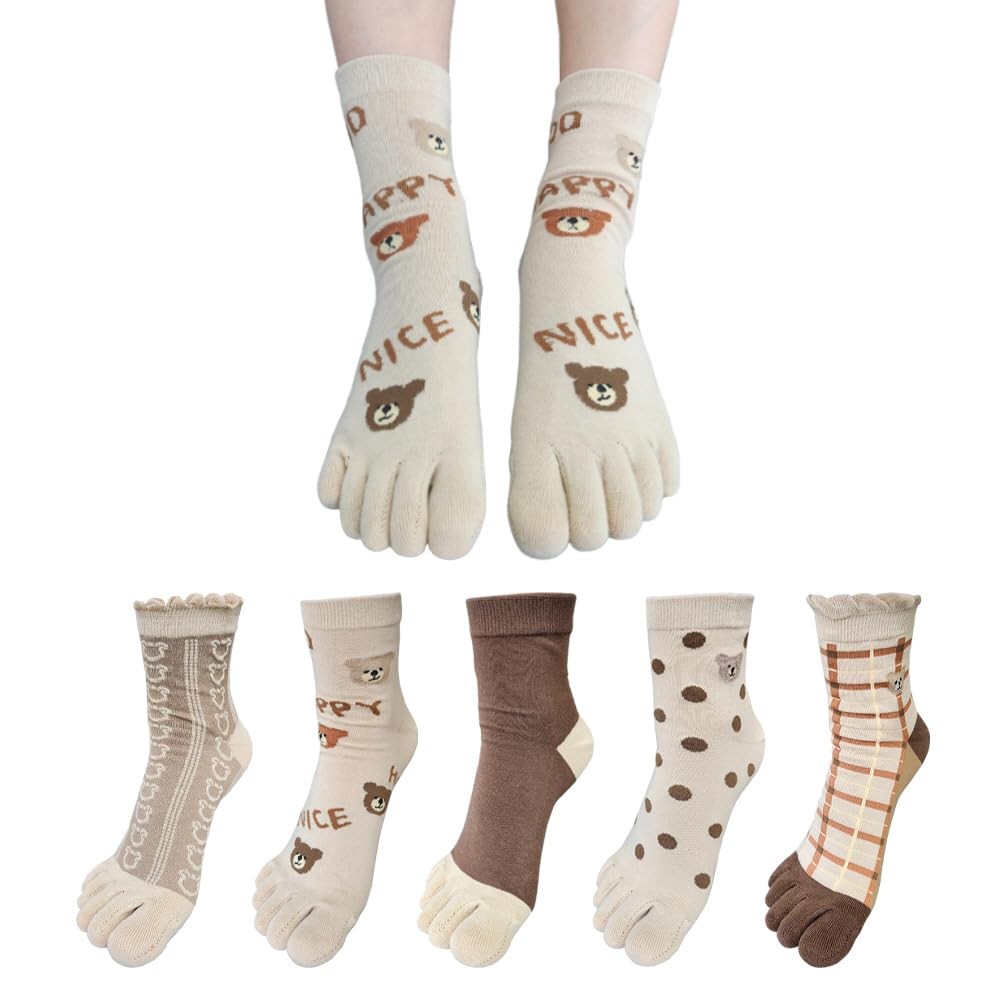 Womens Girls Toe Socks Five Fingers Cute Colorful Ankle Athletic Running