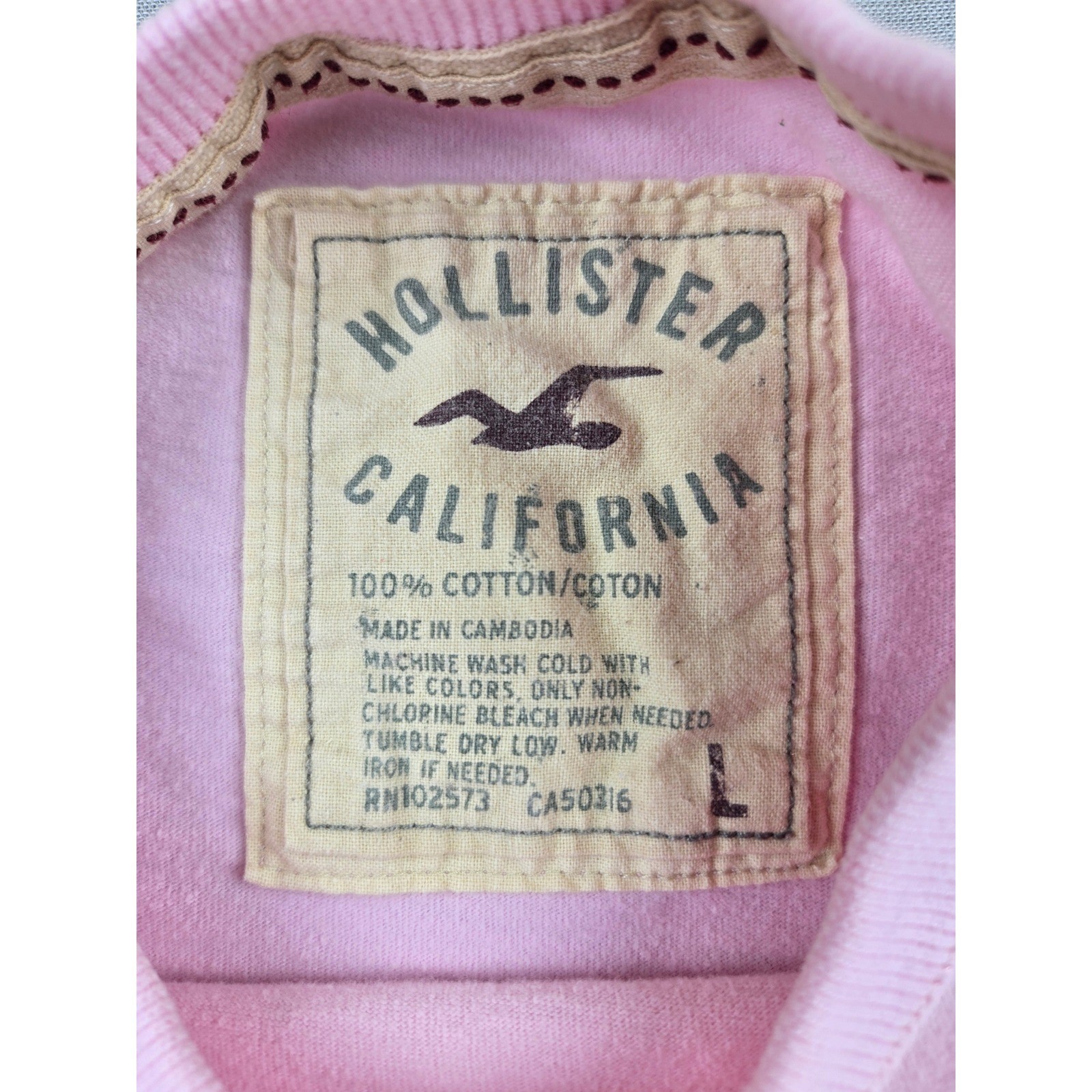 Hollister Mens Pink Graphic T-Shirt California Applique Logo Cotton Tee Large