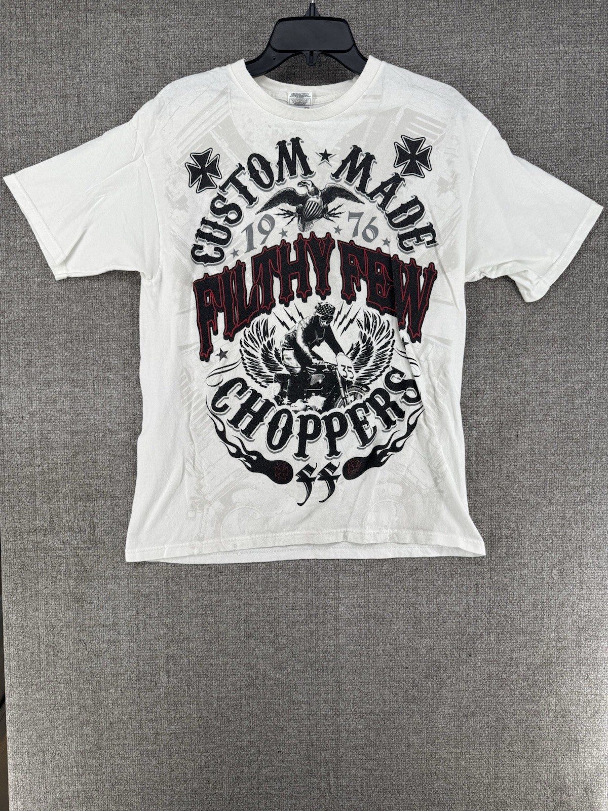 White Yazbek Filthy Few Custom Choppers T-Shirt 2 Sided Size LG