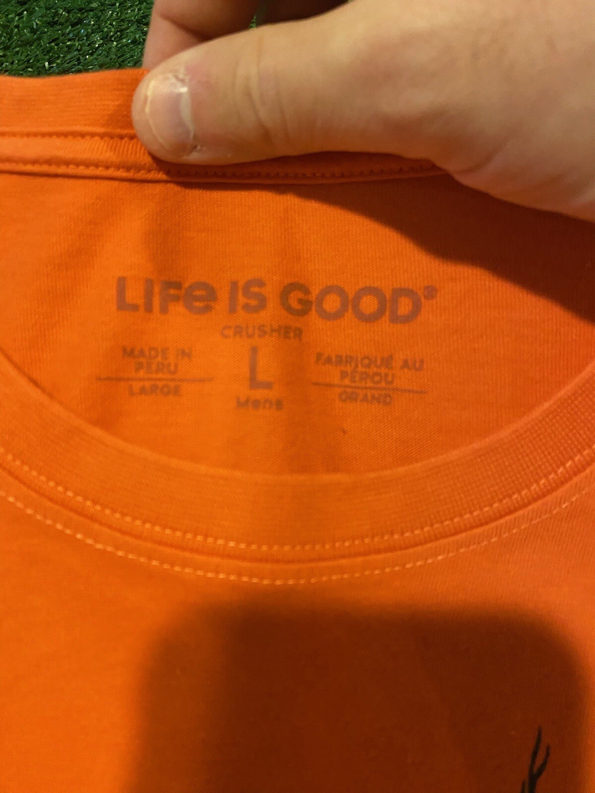 Mens Life is Good Buck Buck Moose tshirt large orange hunting crusher tee