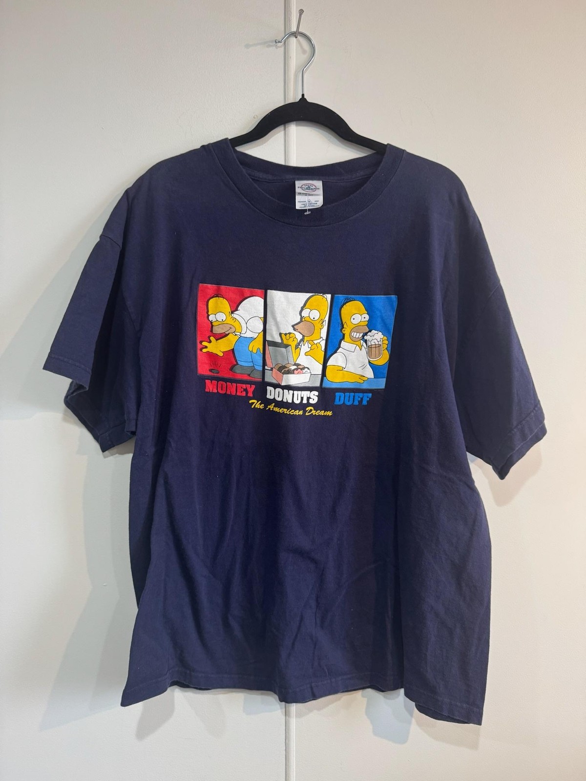 Vintage Simpsons Homer Simpson Mens XL Blue Delta Money Donuts Duff Tee 90s
