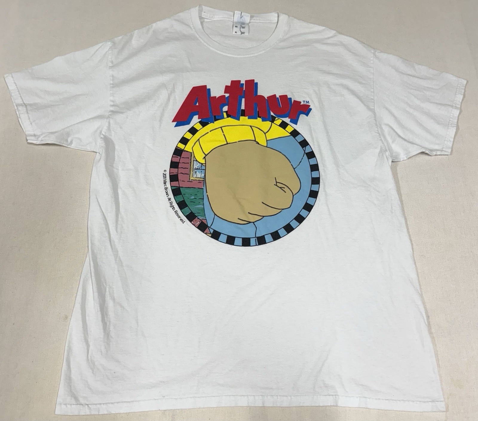 Vintage Arthur Clenched Fist Meme T Shirt 2001 PBS Marc Brown White Mens XL 97
