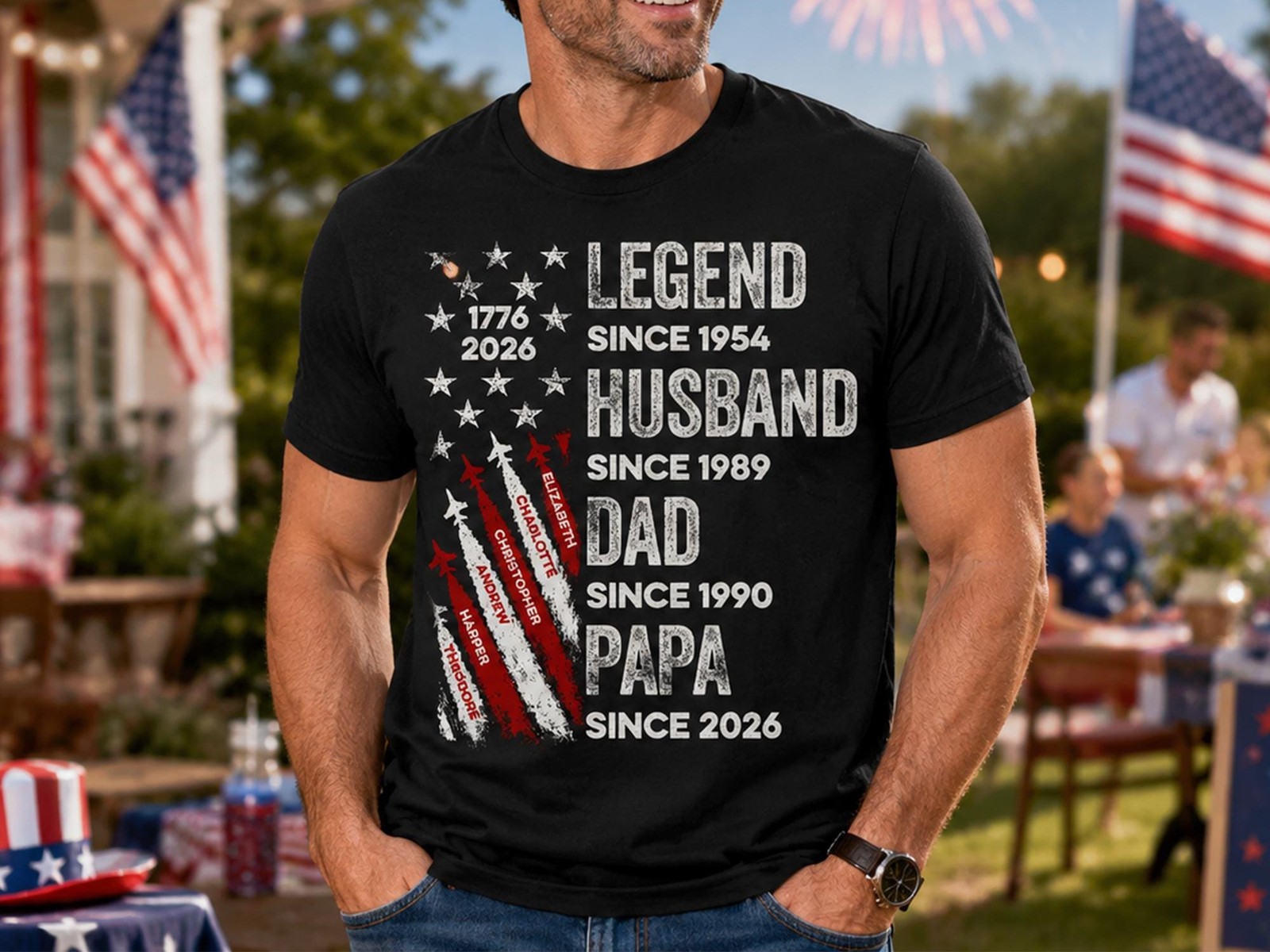 Personalized Papa 250th America Shirt, Custom Dad Grandpa Patriotic Tee