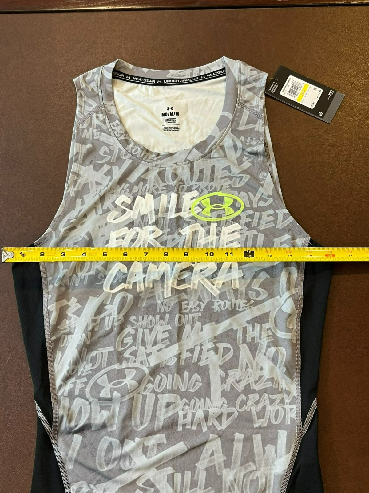 Under Armour Gray Black Smile for the Camera Sleeveless Compression Tank Top M