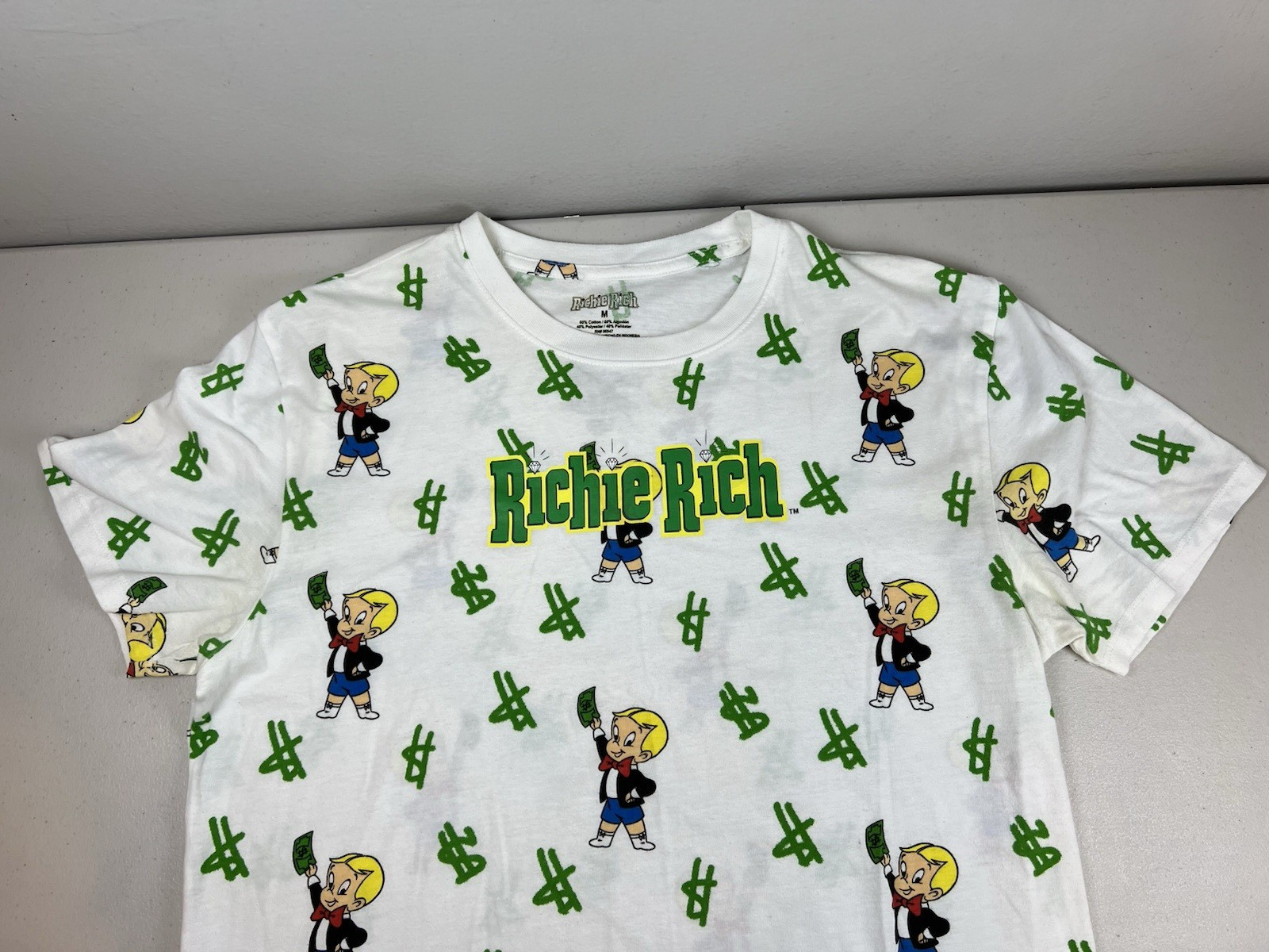 Richie Rich Money Logo Graphic T-Shirt Size Dollar Sign Green Cartoon – Medium