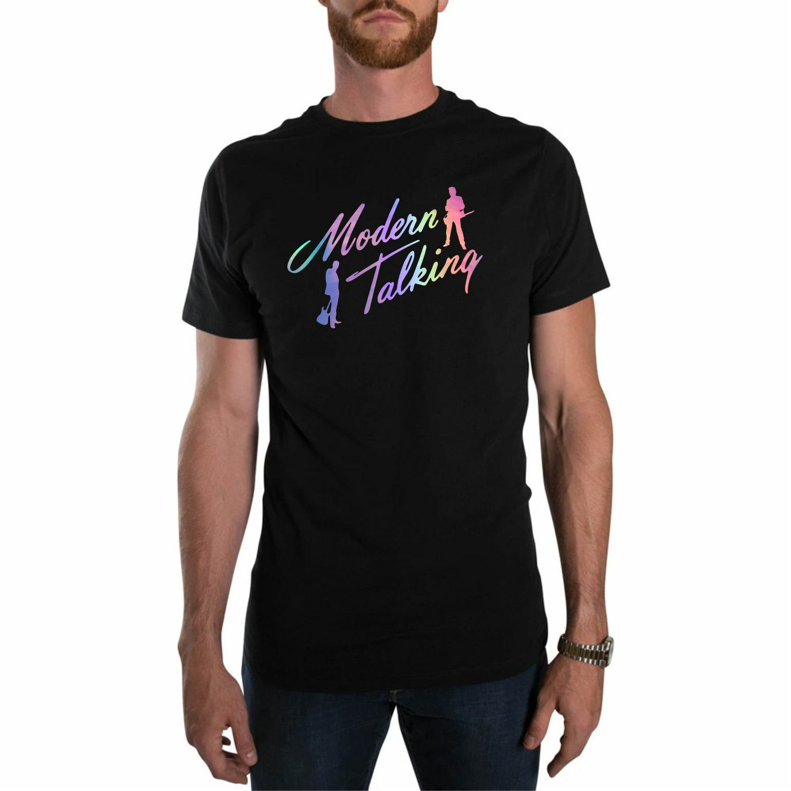 Modern Talking T- SHIRT(black) rainbow holographic(great for concert tee shirt)