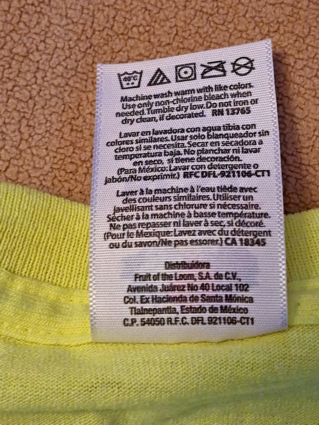 Fruit Of The Loom Best T-Shirt Neon Yellow Size XL