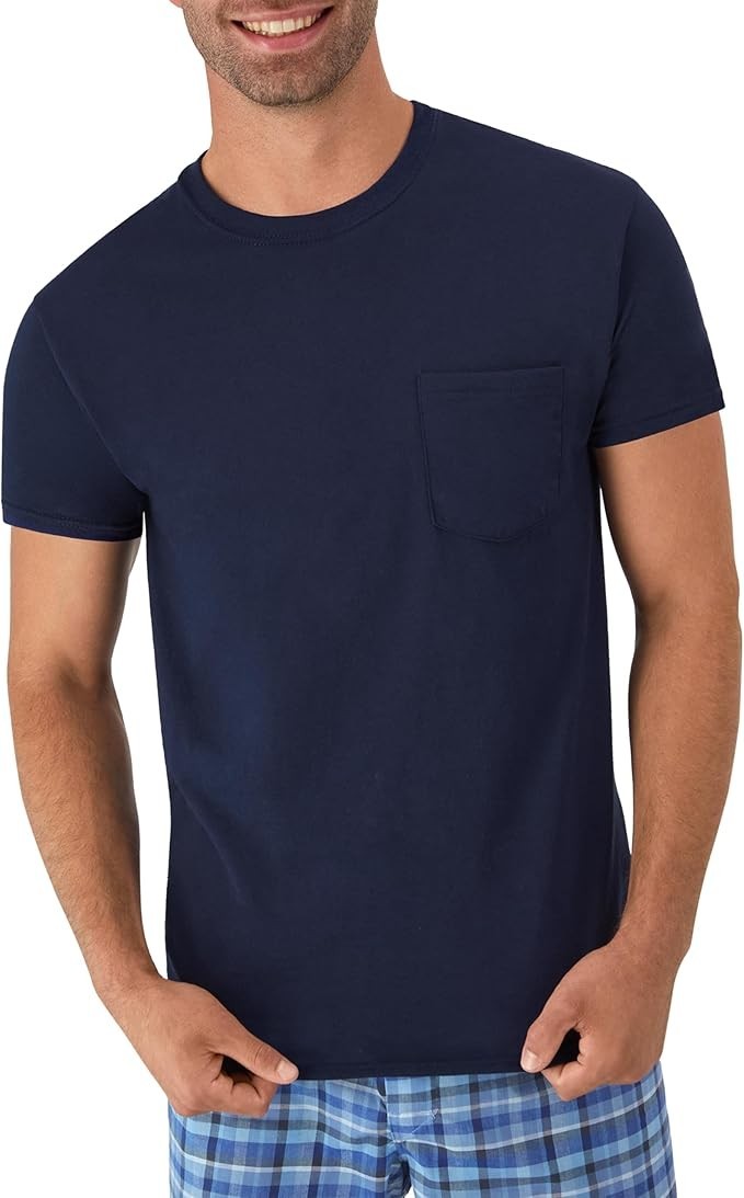6 Pack Hanes Men&rsquo;s Value Pack Assorted Pocket T-Shirt Undershirts Size Large