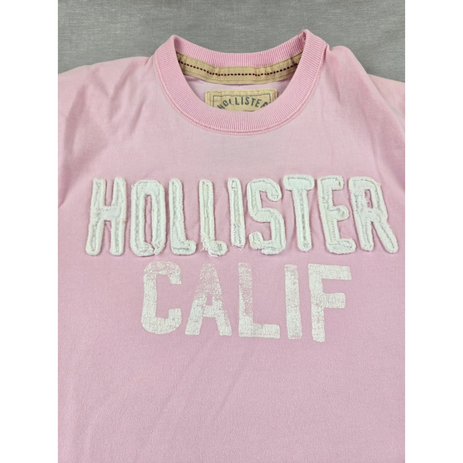Hollister Mens Pink Graphic T-Shirt California Applique Logo Cotton Tee Large