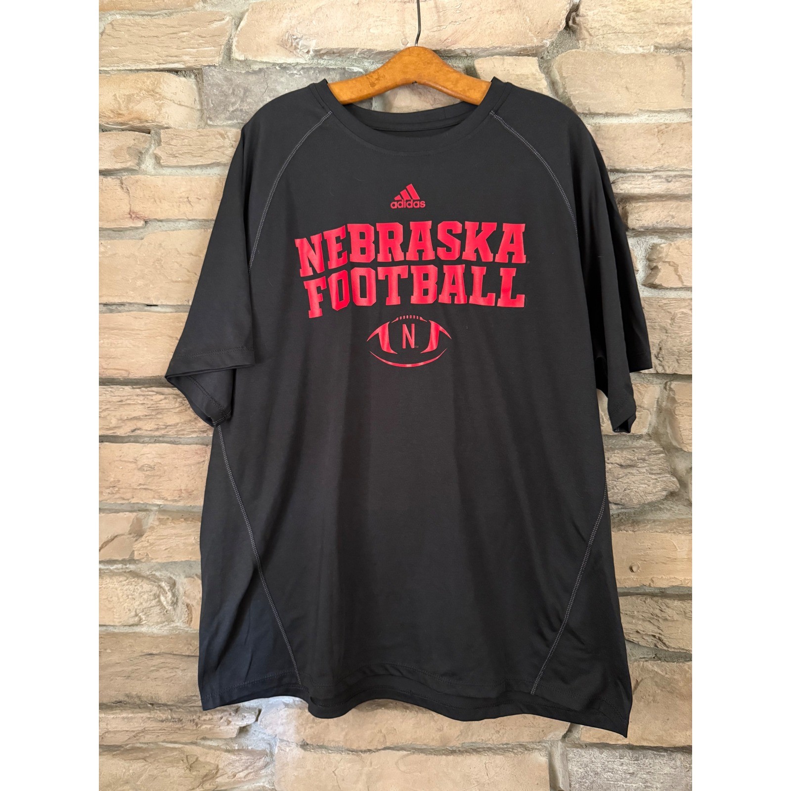 Adidas Nebraska Football Climalite Shirt Mens XL Black Red Short Sleeve 2996S/A