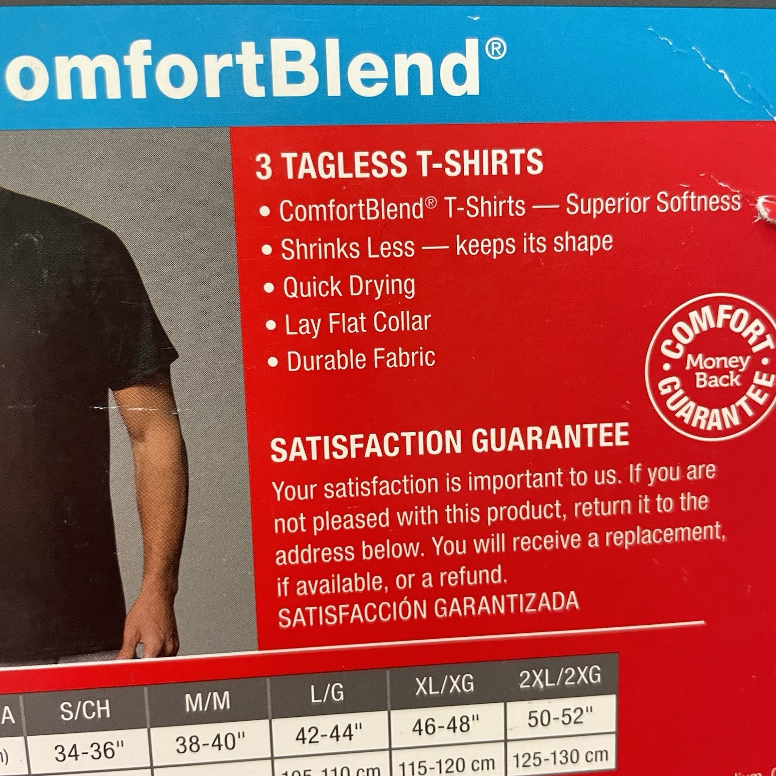S Hanes T-Shirts 3 Pack Comfort Blend Tagless Lay Flat Collar White Gray Black
