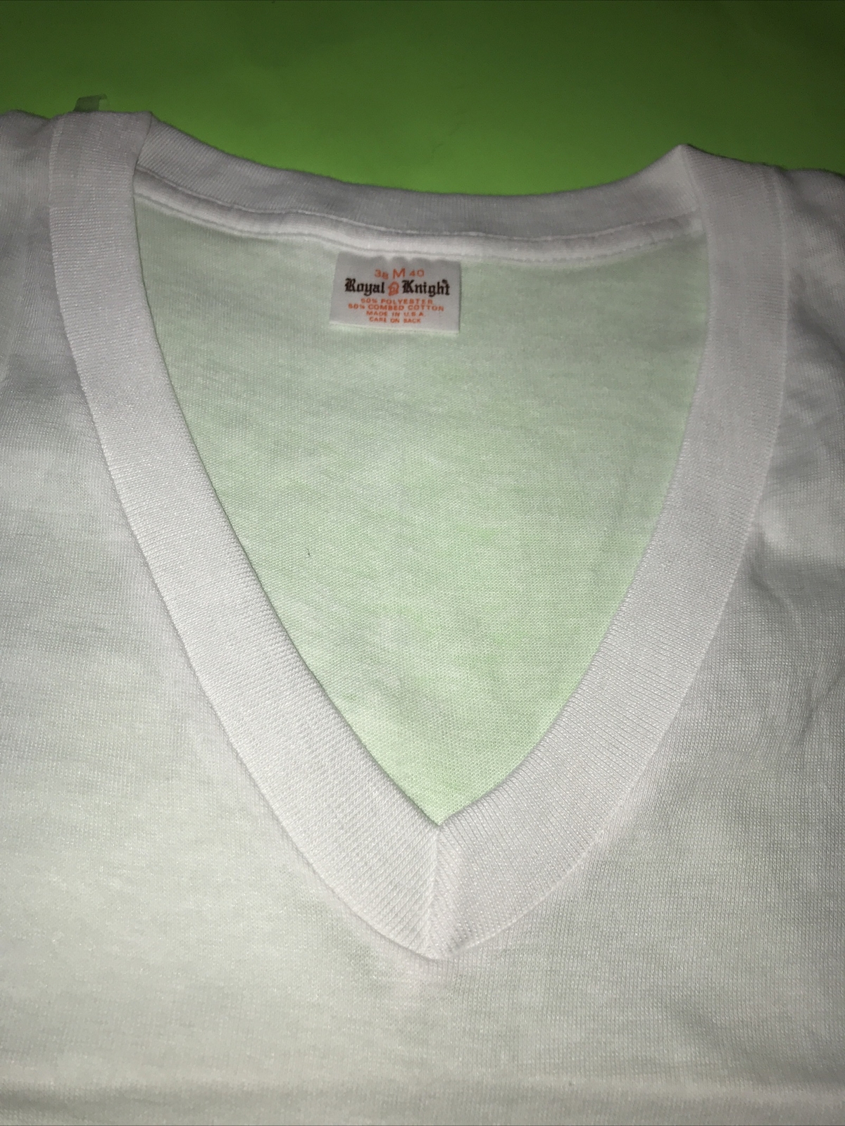 Royal Knight Mens Size M(38-40) V Neck Tee Shirts white 2 pcs